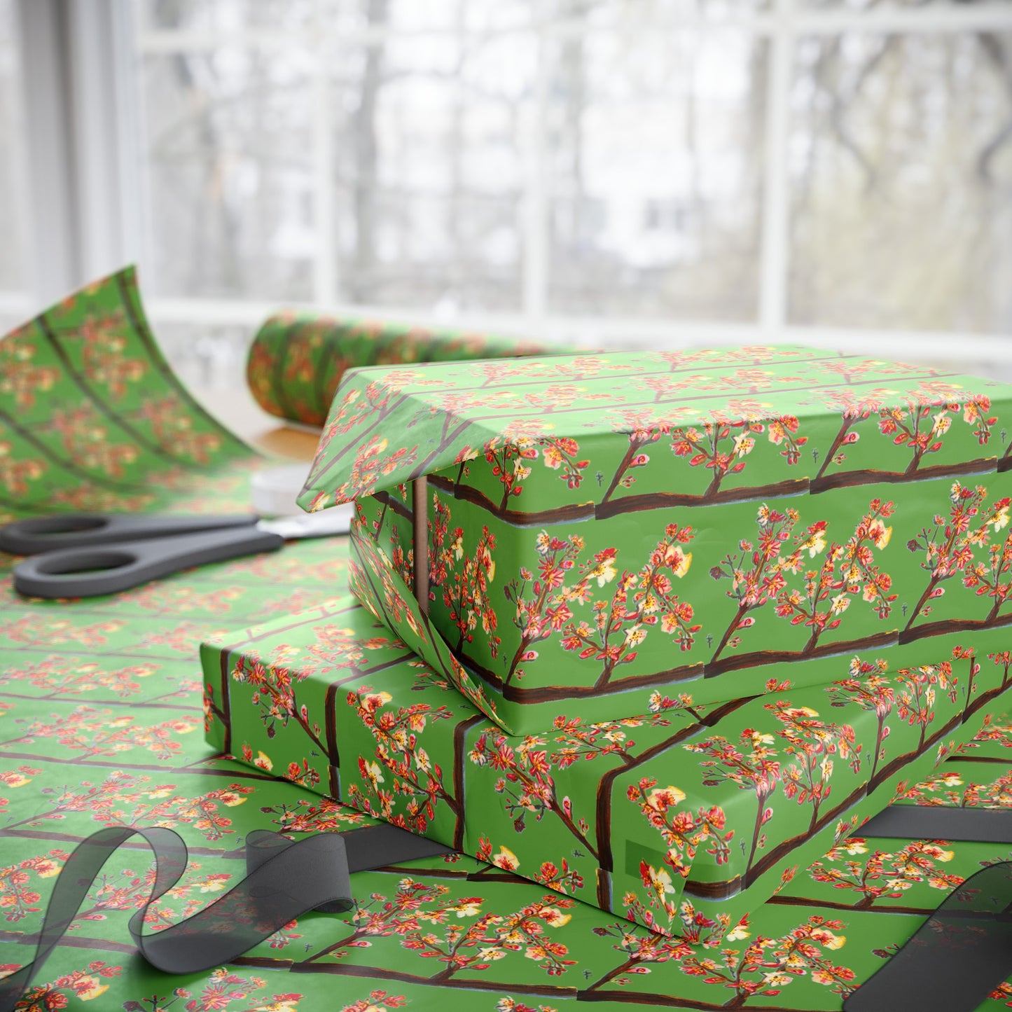 Green Cherry Blossom Wrapping Papers