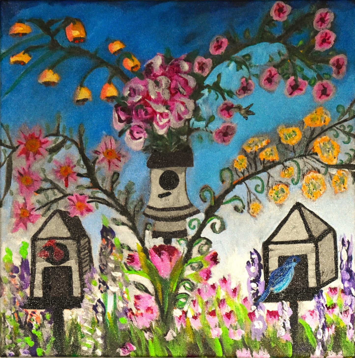 American Folk Art Home Garden an Original Painting by Lisa Godin