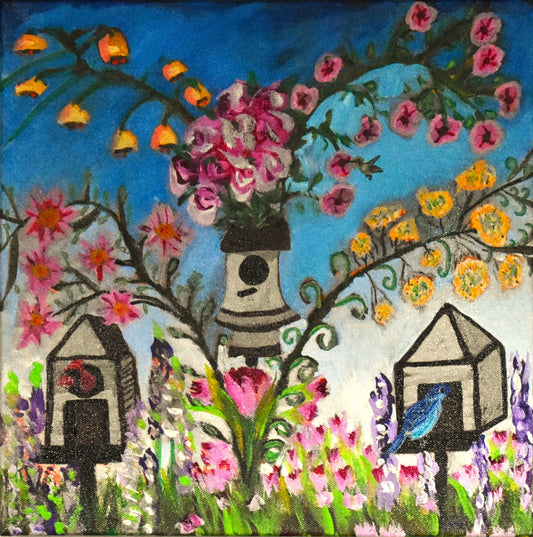 American Folk Art Home Garden an Original Painting by Lisa Godin