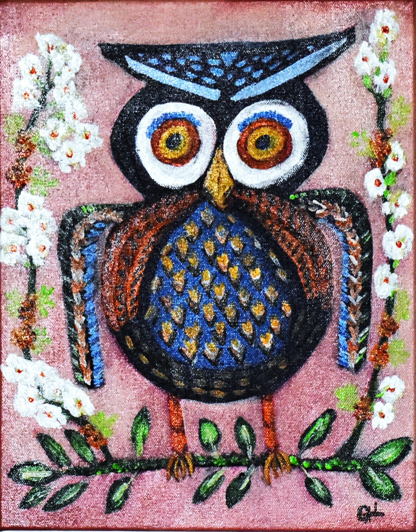 American Folk Art Owl an Original Painting by Lisa Godin