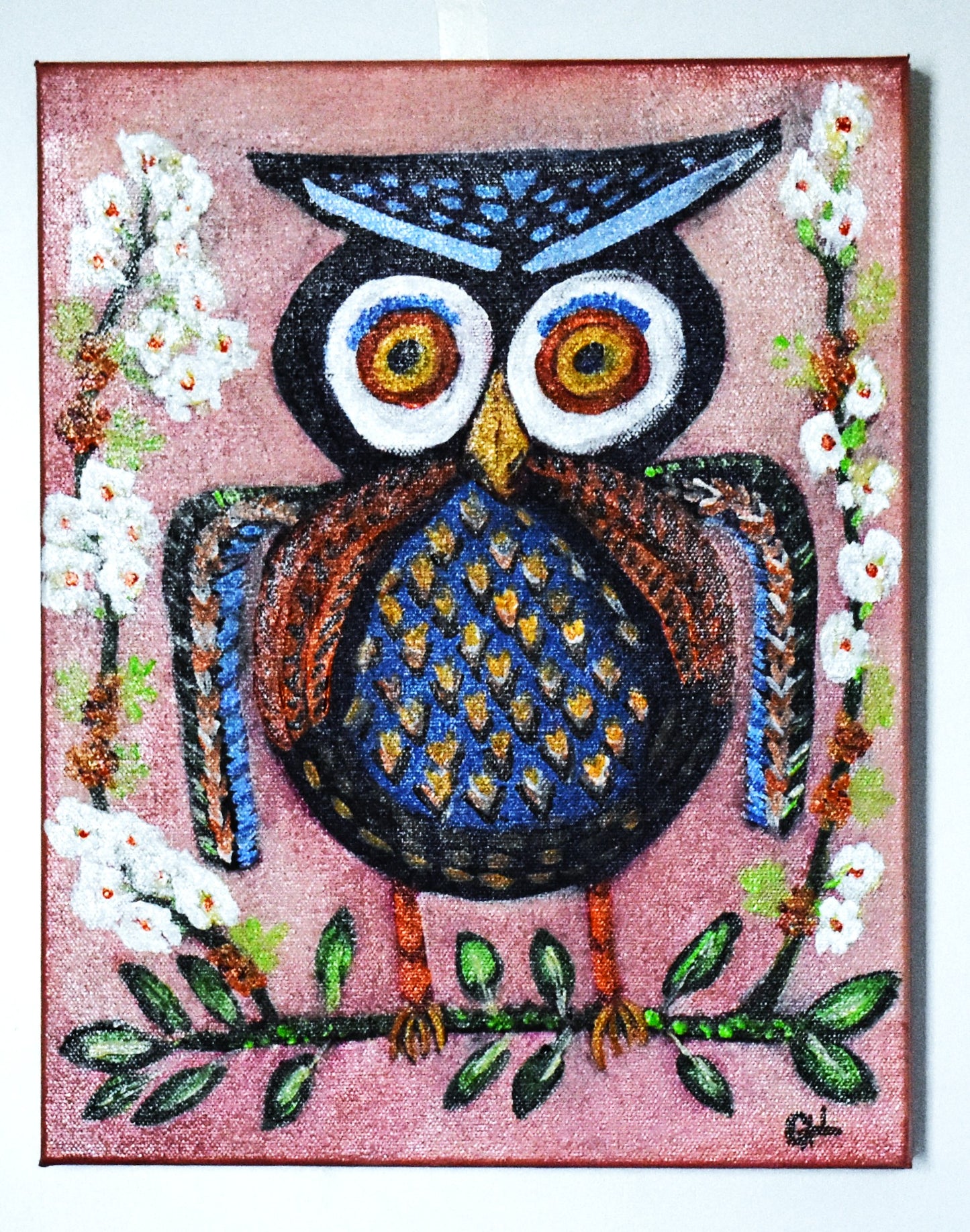 American Folk Art Owl an Original Painting by Lisa Godin
