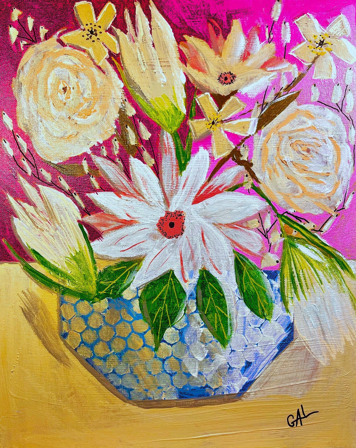 Blush Bouquet - Original Mixed Media Acrylic Painting by Lisa Godin