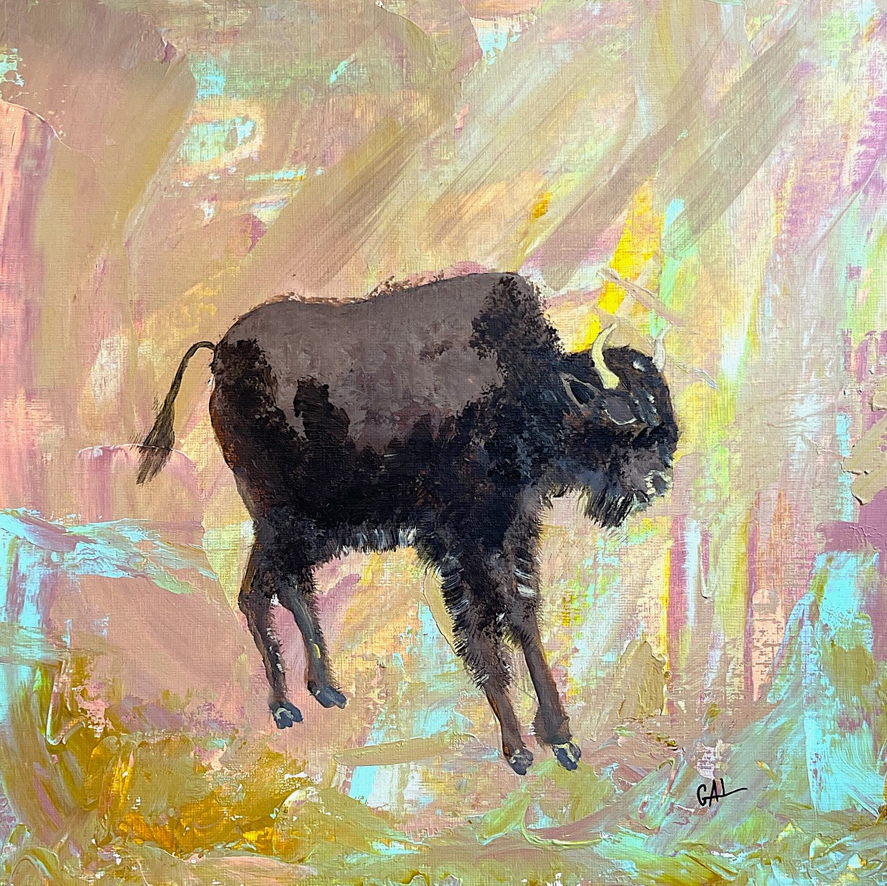 Buffalo - Original mixed media painting by Lisa Godin