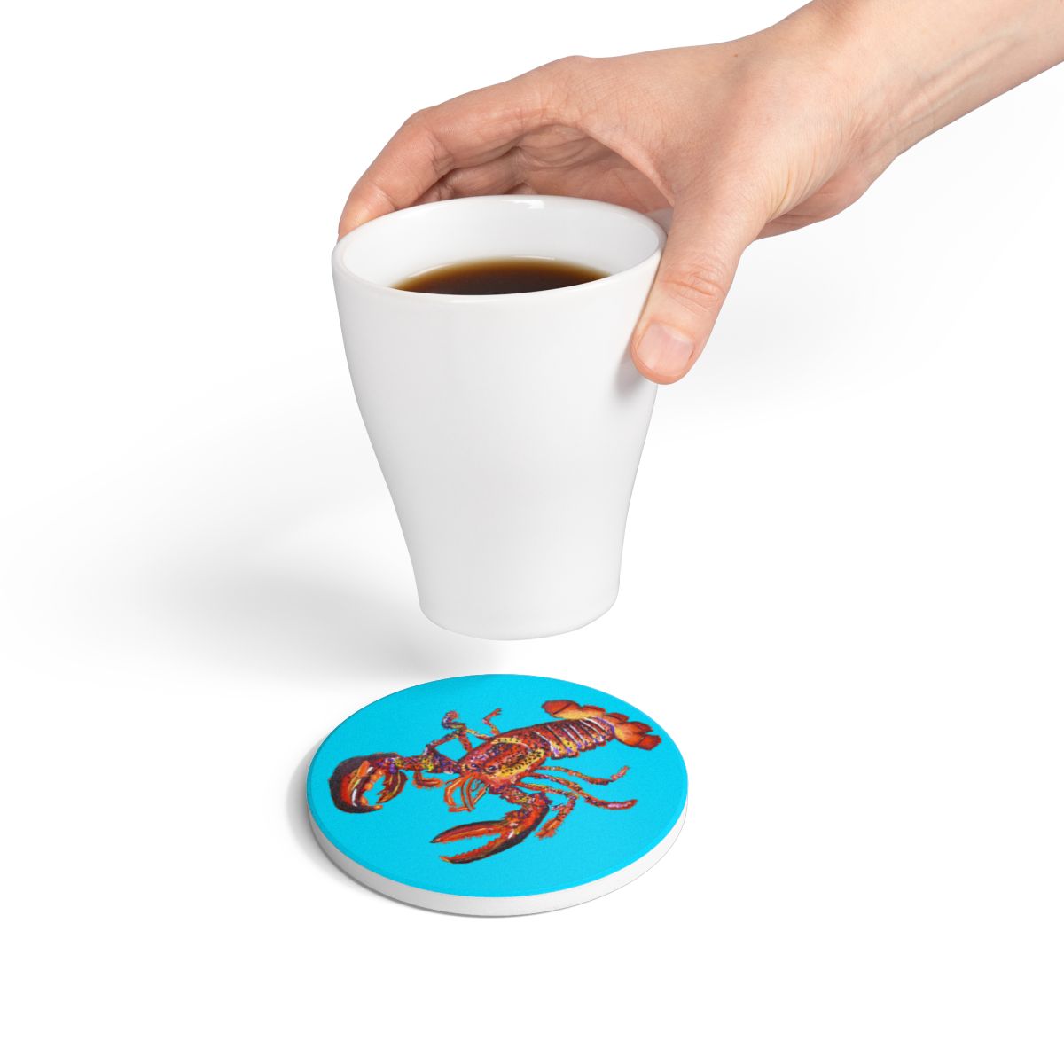 Colorful Lobster Bright Turquoise Nautical Ceramic Drink Coaster
