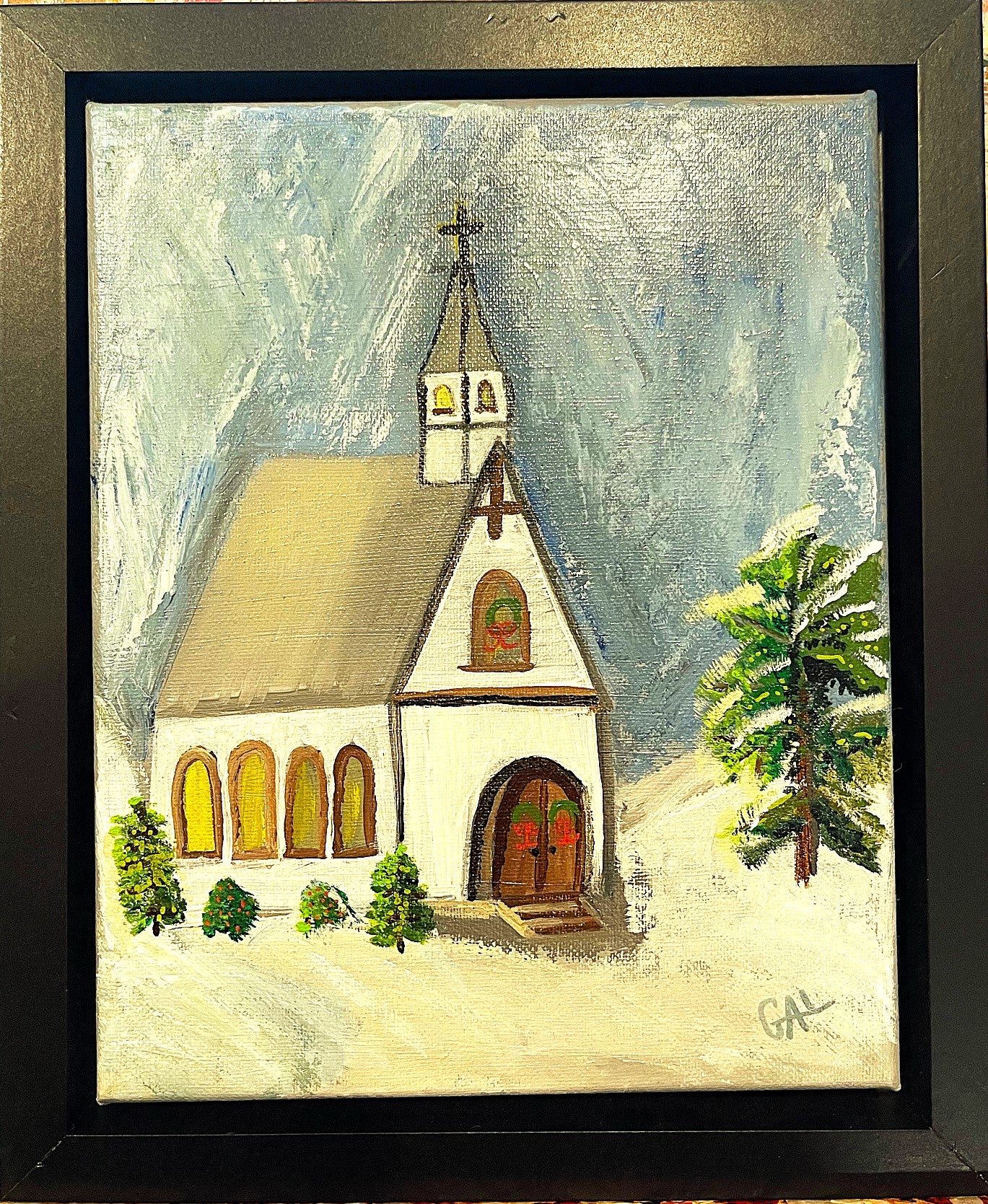 2023 Holiday Services - Original mixed media painting by Lisa Godin