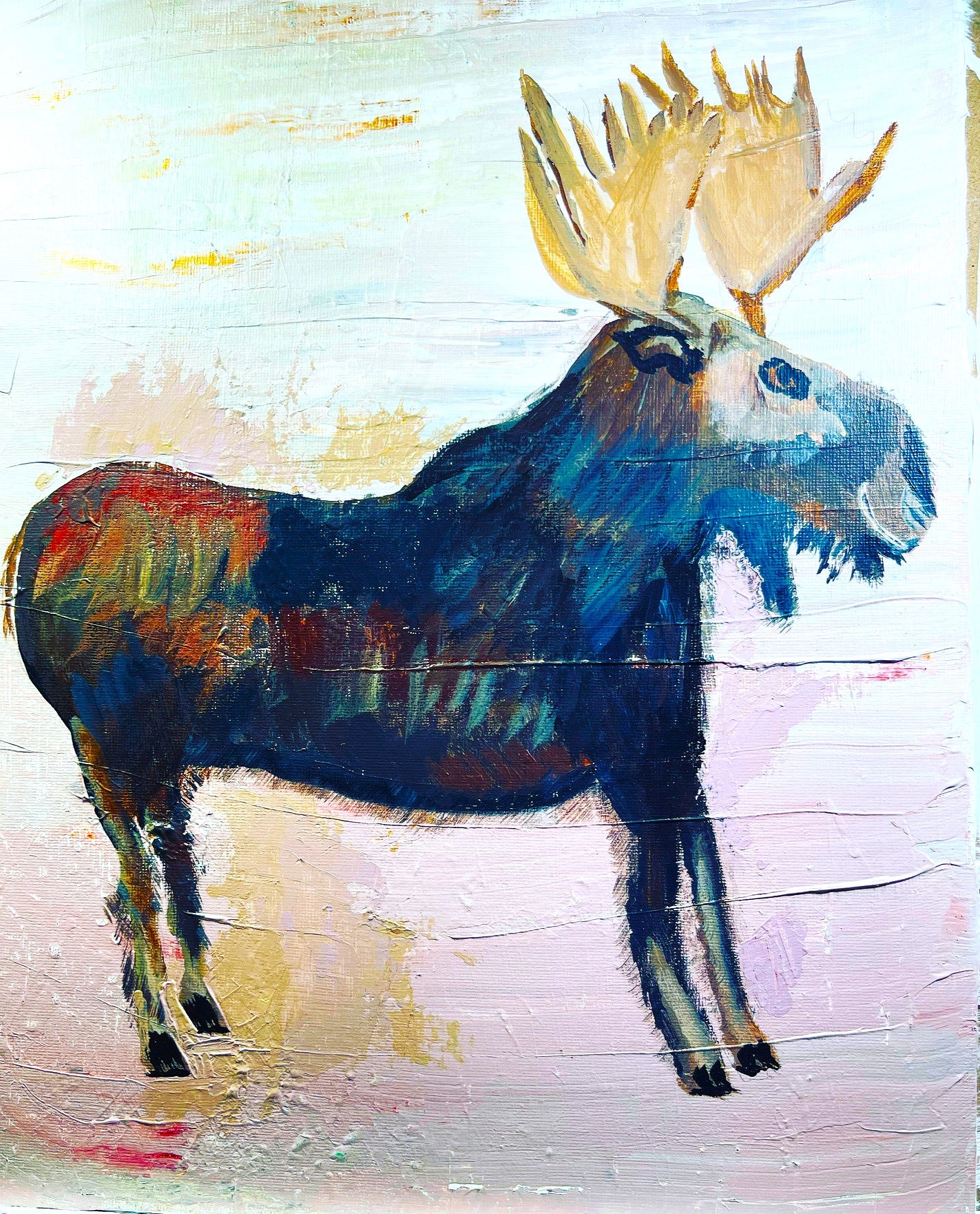 Moose - Original mixed media painting by Lisa Godin