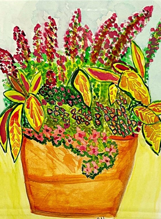 Patio Pot Watercolor - Original Acrylic Painting by Lisa Godin