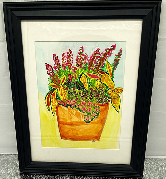 Patio Pot Watercolor - Original Acrylic Painting by Lisa Godin