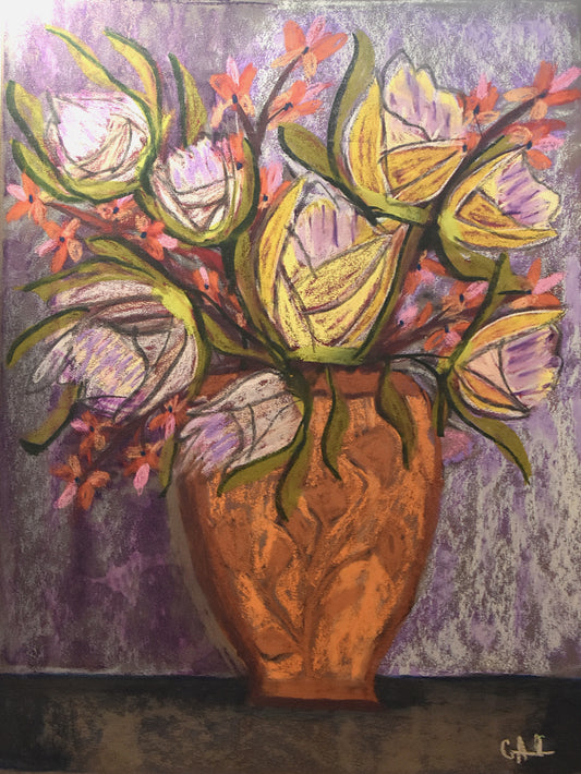 Peach Yellow Peonies an Original Painting by Lisa Godin