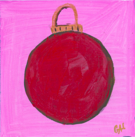 Red Ornament Pink Background Original Acrylic Painting by Lisa Godin