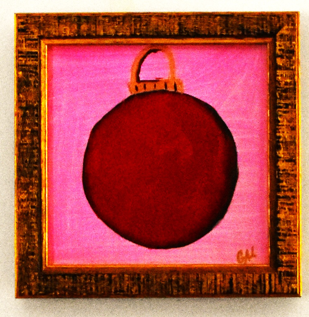 Red Ornament Pink Background Original Acrylic Painting by Lisa Godin