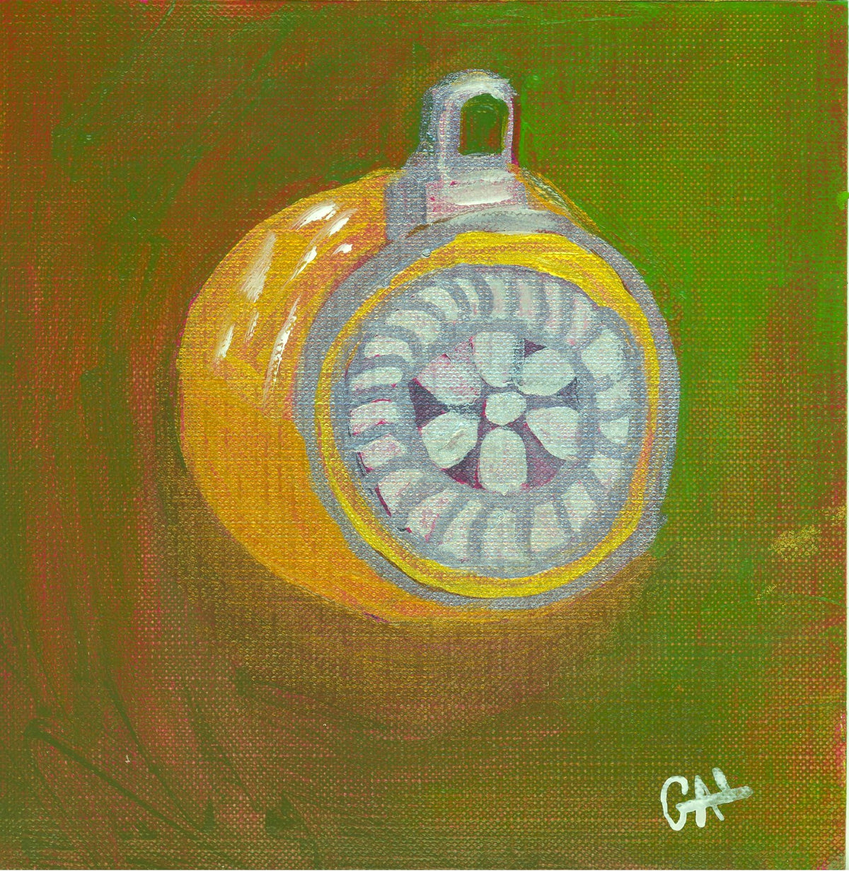 Vintage Indent Glass Ornament Original Acrylic Painting by Lisa Godin