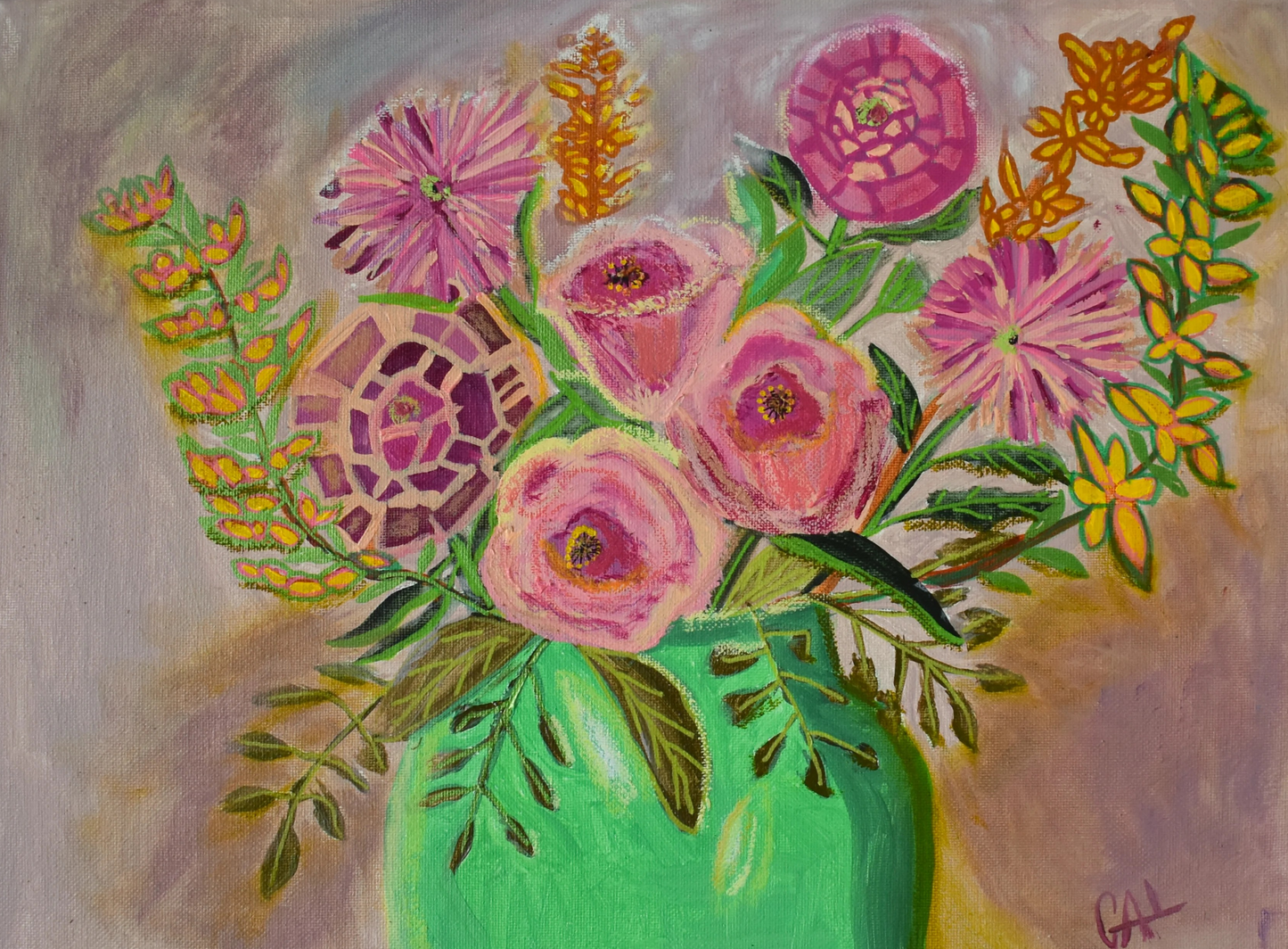 Where are the Peonies and Zinnias - Original Painting by Lisa Godin