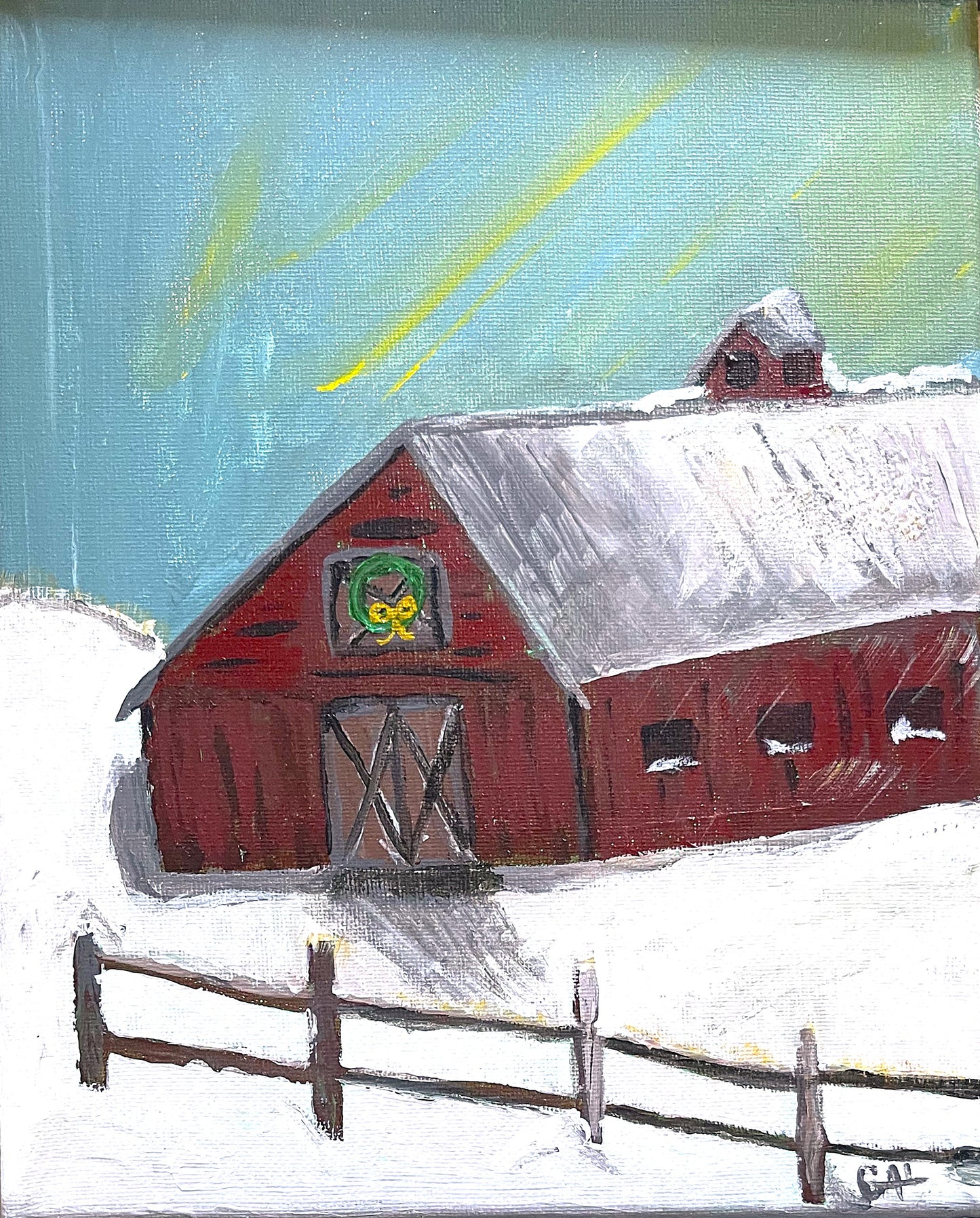 Winter Farm - Original mixed media painting by Lisa Godin