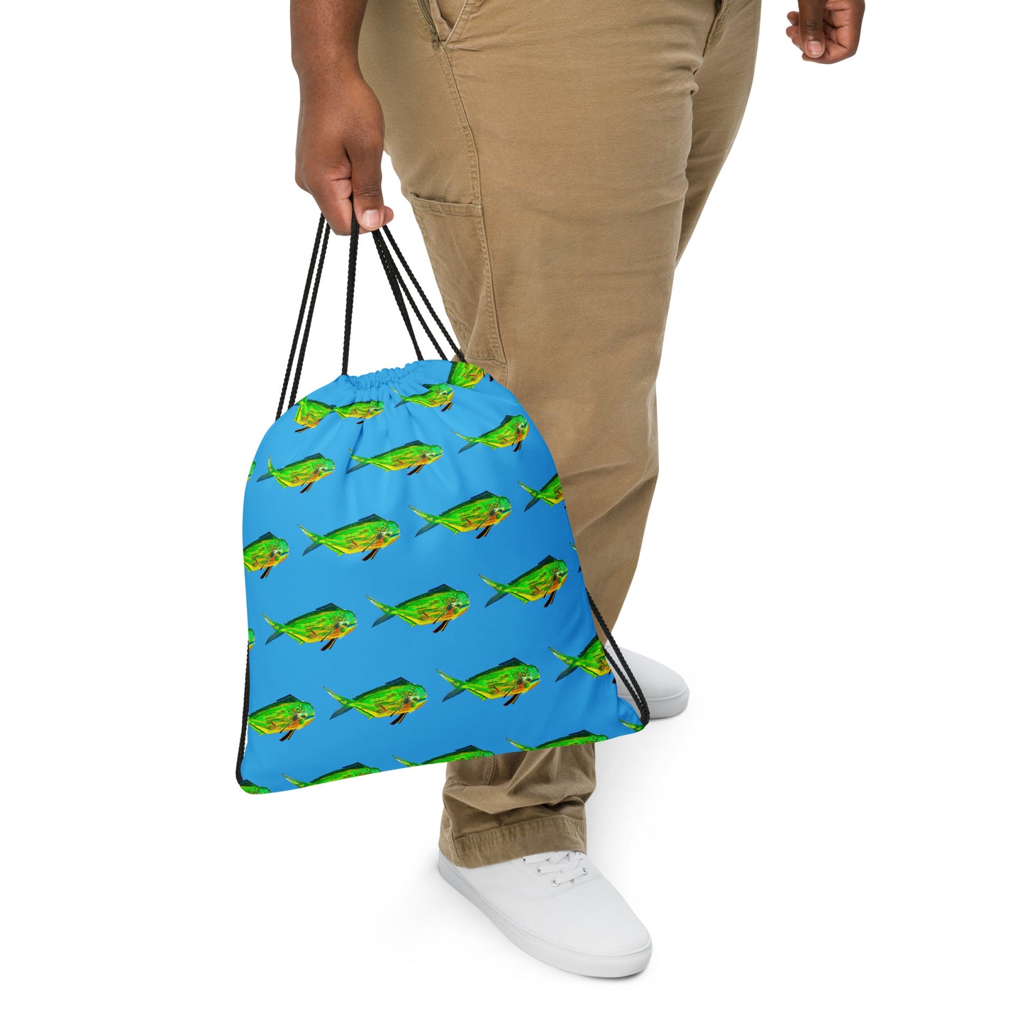 Colorful Mahi Mahi Turquoise Drawstring bag