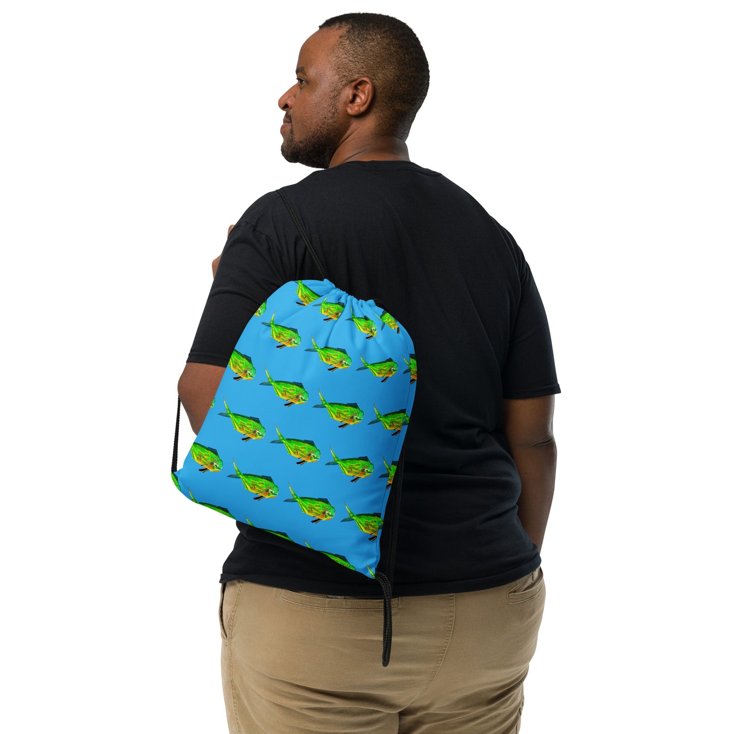 Colorful Mahi Mahi Turquoise Drawstring bag