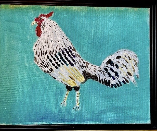 Black White Rooster - Original Acrylic and Oil Pastel by Lisa Godin