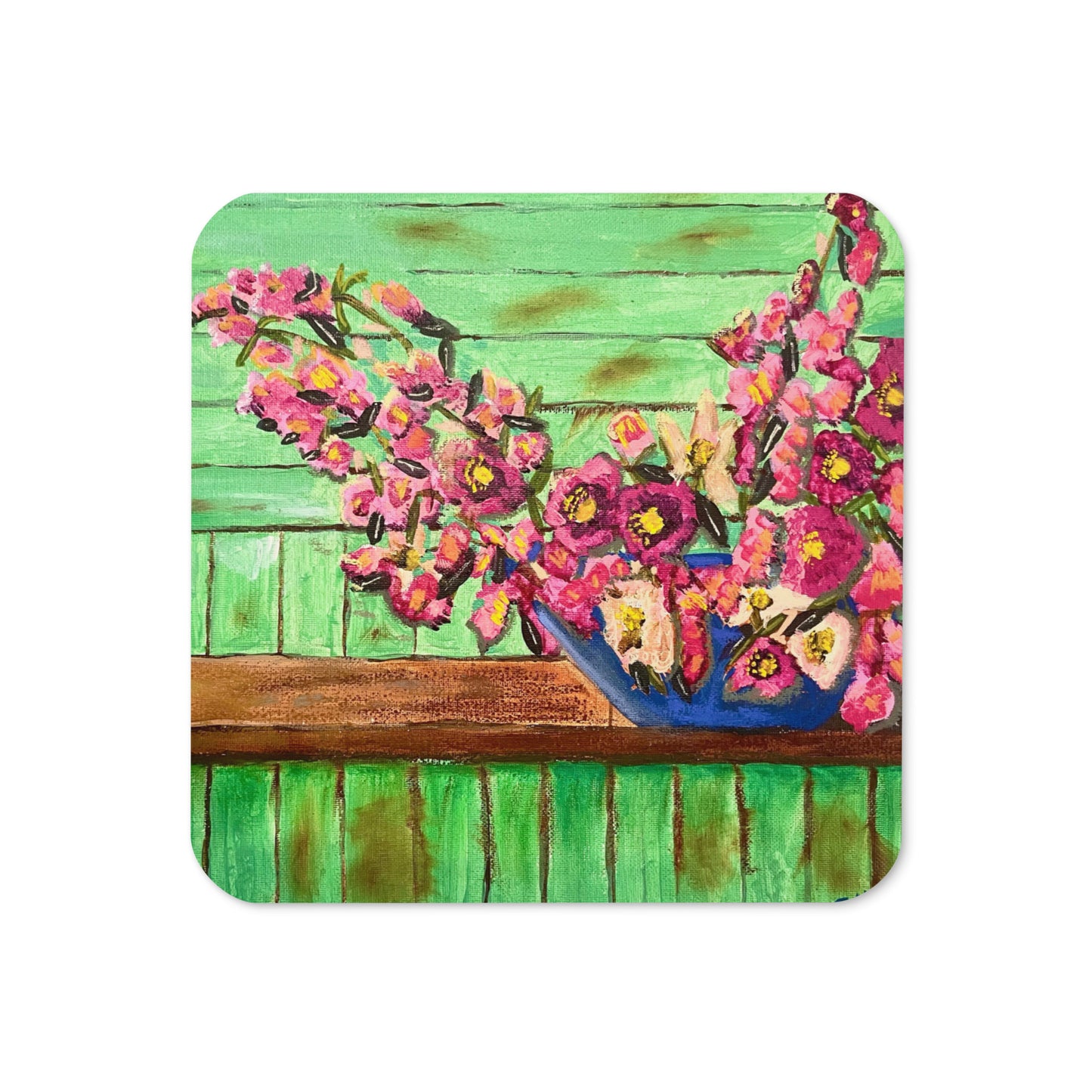 Spring Hellebores and Blossoms Cork-back coaster